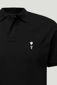 Polo Shirt Slim Fit in Black Color with Ace Reversed stamp