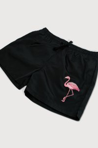 Swimming Shorts in Black Color with Mad Flamingo Print