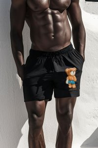 Swimming Shorts in Black Color with Cest La Vie Teddy Print