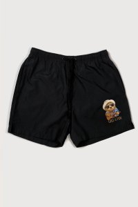 Swimming Shorts in Black Color with Chill And Fun Teddy Print