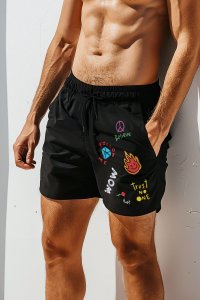 Swimming Shorts in Black Color with Wow Believe Me Print