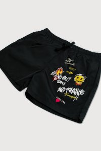 Swimming Shorts in Black Color with Crazy Smiley Print
