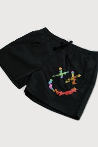 Swimming Shorts in Black Color with Neon Smiley Face Print
