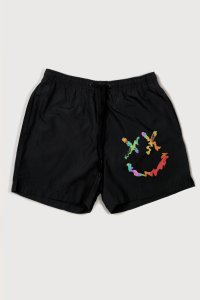 Swimming Shorts in Black Color with Neon Smiley Face Print