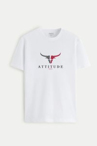 T-Shirt in White color with Goat Attitude Print