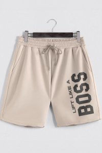 Shorts in Ecru color with Lift Like A Big Boss stamp