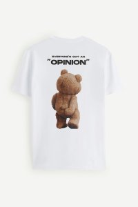 T-Shirt in White color with Teddys Opinion Print