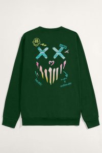 Sweatshirt in Green Color with Rebel Smiley Print
