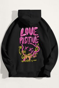 Hoodie in Black Color with Love Positive Print