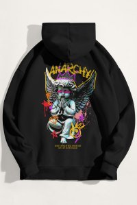 Hoodie in Black Color with Anarchy Angel Print