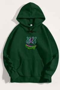 Hoodie in Green Color with Neon Trip Print