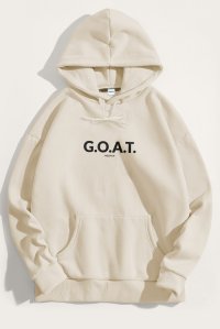 Hoodie in Ecru Color with Goat   Print