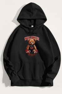 Hoodie in Black Color with Wordwide Winner Teddy Print