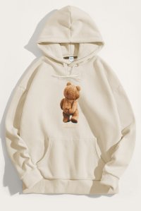 Hoodie in Ecru Color with Teddys Opinion Print