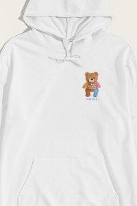 Hoodie in White Color with Lovely Teddy Print