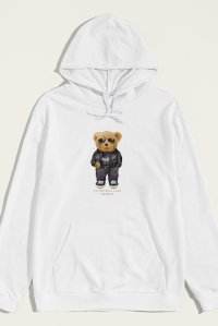 Hoodie in White Color with Goat Teddy Print