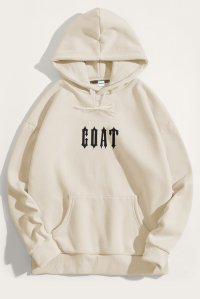 Hoodie in Ecru Color with Real Goat Print