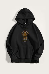 Hoodie in Black Color with Rich Flex Teddy Print