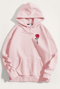 Hoodie in Pink Color with Hustle Rose Print