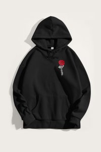 Hoodie in Black Color with Hustle Rose Print
