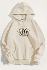 Hoodie in Ecru Color with Wild Cards Print