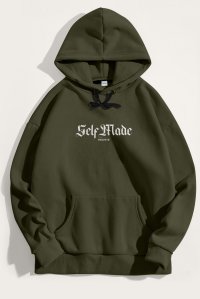Hoodie in Khaki Color with Self Made Man Print