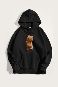 Hoodie in Black Color with Teddys Opinion Print