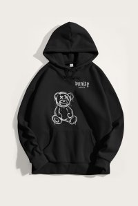 Hoodie in Black Color with Vanity Teddy Print