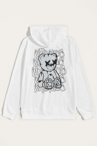 Hoodie in White Color with Worldwide Teddy Print