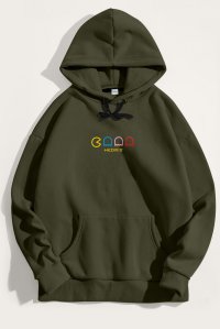 Hoodie in Khaki Color with Arcade Print