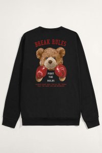 Sweatshirt in Black Color with Boxer Teddy Print