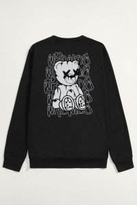 Sweatshirt in Black Color with Worldwide Teddy Print