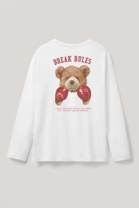 Long Sleeve T-shirt in White Color with Boxer Teddy Print