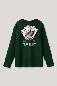 Long Sleeve T-shirt in Green Color with No Guts No Glory Print