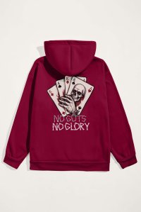 Hoodie in Bordeaux Color with No Guts No Glory Print