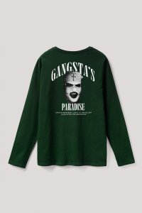 Long Sleeve T-shirt in Green Color with Gangstas Paradise Print