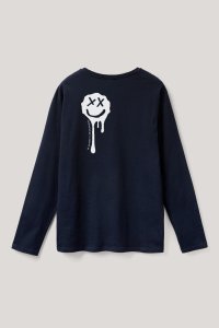 Long Sleeve T-shirt in Blue Color with Slime Smiley Print