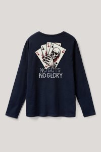 Long Sleeve T-shirt in Blue Color with No Guts No Glory Print