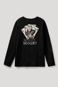 Long Sleeve T-shirt in Black Color with No Guts No Glory Print