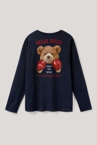 Long Sleeve T-shirt in Blue Color with Boxer Teddy Print