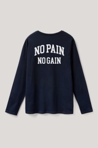 Long Sleeve T-shirt in Blue Color with No Pain No Gain Print