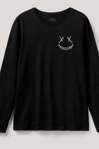 Long Sleeve T-shirt in Black Color with Stand Out Teddy Print