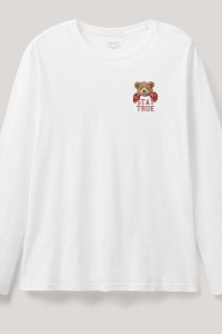 Long Sleeve T-shirt in White Color with Boxer Teddy Print