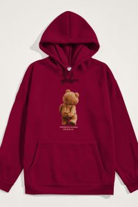 Hoodie in Bordeaux Color with Teddys Opinion Print