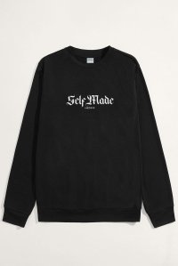 Sweatshirt in Black Color with Self Made Man Print