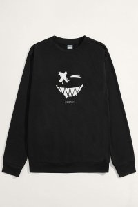 Sweatshirt in Black Color with Angry Smiley Print