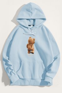 Hoodie in Sky Blue Color with Teddys Opinion Print