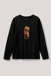Long Sleeve T-shirt in Black Color with Teddys Opinion Print