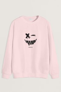 Sweatshirt in Pink Color with Angry Smiley Print