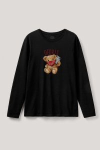 Long Sleeve T-shirt in Black Color with Supreme Teddy Print
